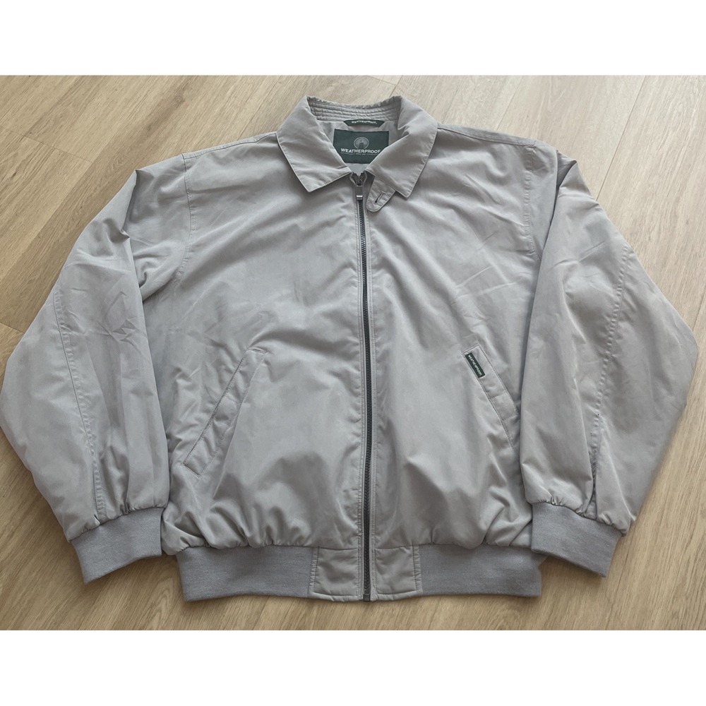 Vintage Weatherproof Men's Gray Bomber Jacket Size Large Full Zip Pockets